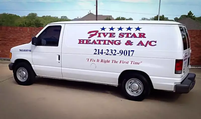 Five Star Heating & A/C service van ready to tackle your HVAC problem in Denton, Collin & Dallas Counties